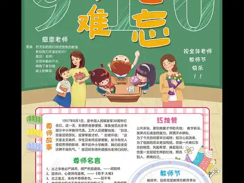 感恩教师节小报不忘师恩手抄报感谢恩师电子小报图片模板下载
