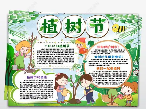 植树节手抄报电子小报春天来了春游小报郊游踏青环保植树节手抄电子小报图片模板下载