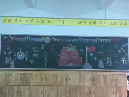 喜迎国庆中秋妙手描绘新意祥景小学开展迎国庆庆中秋黑板报展示活动