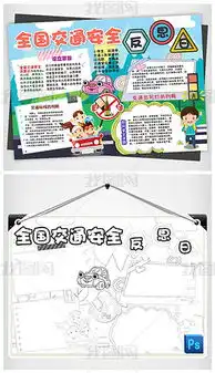 ps全国交通安全反思日小报校园安全教育手抄小报素材图片模板下载