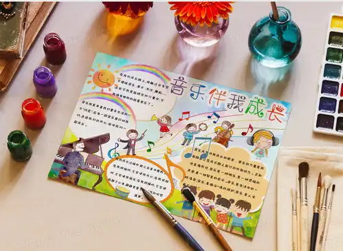 小学生卡通简约手绘可爱音乐伴我成长手抄报小报模版word模板下载熊猫办公