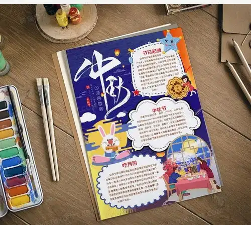 月圆中秋节快乐吃月饼习俗小报手抄报模版word模板下载月饼