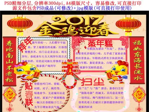 鸡年迎春迎新年电子小报图片素材psd模板下载28.26mb元旦手抄报大全节日手抄报