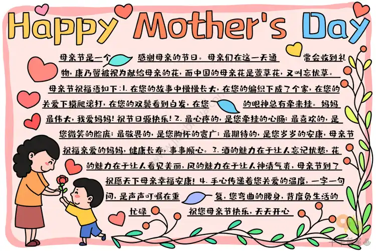 最新母亲节快乐英文手抄报happymother'sday