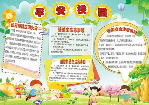 平安校园安全记心中小报消防手抄报电子小报图片模板下载