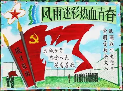 军训手抄报热血青春40字