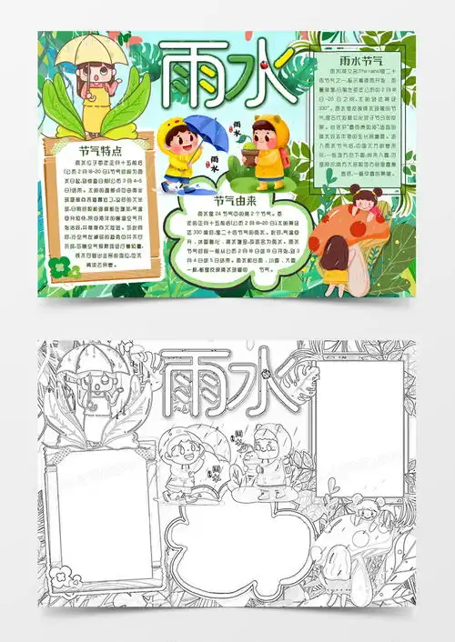 卡通雨水节气小报手抄报word模板下载熊猫办公
