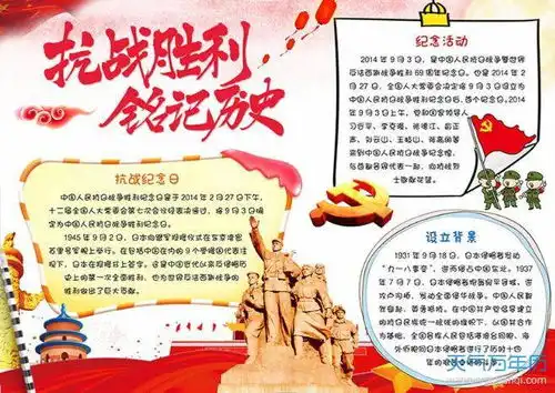 2020抗战胜利75周年手抄报图片抗日战争胜利75周年手抄报简单漂亮