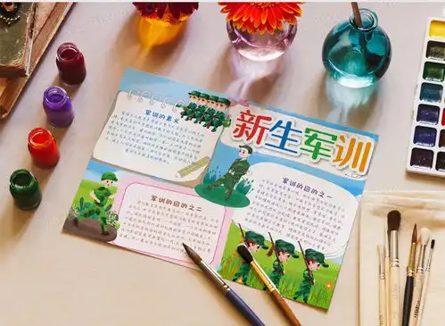卡通清新新生军训小报手抄报word模板下载熊猫办公