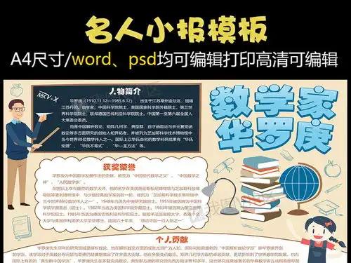 暖色数学家华罗庚名人小报图片素材psd分层格式下载其他大全