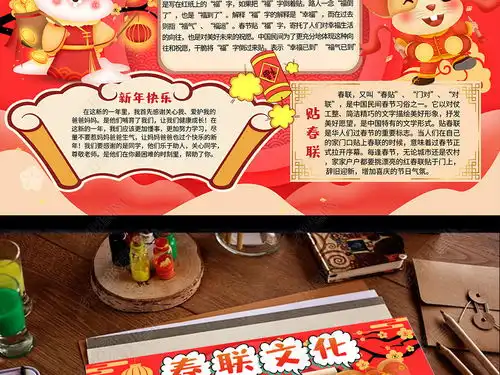 2020年春节习俗小报鼠年新年贴春联年俗手抄报小报图片模板下载