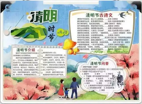 清明节手抄报范文宣传片诗词,快为孩子收藏并扩转