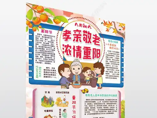 竖版重阳节小报关爱老人孝敬父母秋游手抄小报素材图片模板下载