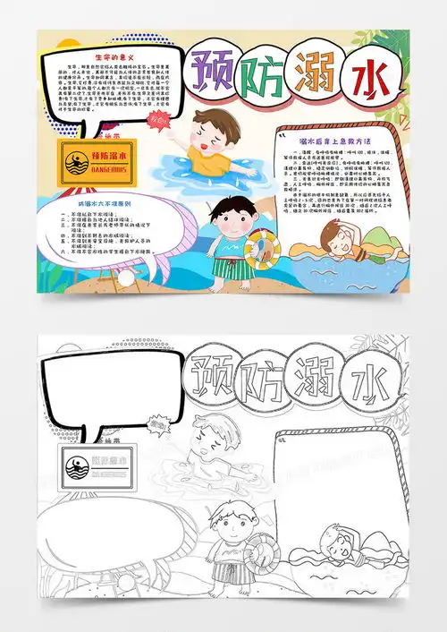 卡通暑假防溺水安全教育手抄报word模板下载熊猫办公