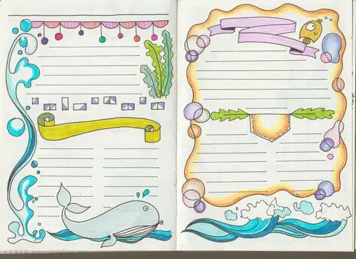 海洋主题小清新手帐排版简笔画