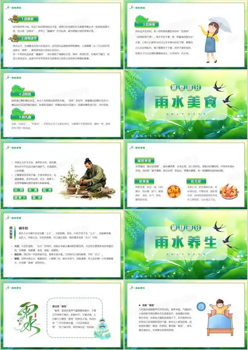 绿色清新风二十四传统节气雨水ppt模板下载熊猫办公