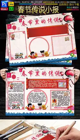 春节新年习俗小报鸡年寒假读书手抄小报素材图片模板下载