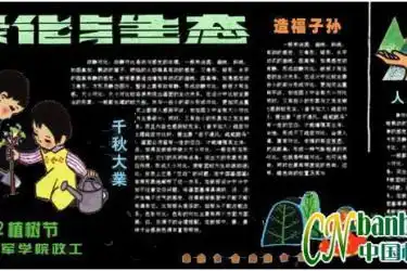 大连陆工学院政工处3.12植树节专题黑板报设计作品欣赏绿化与生态