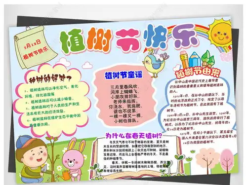 312卡通简单植树节种树浇水环保地球环境手抄报小报图片模板下载