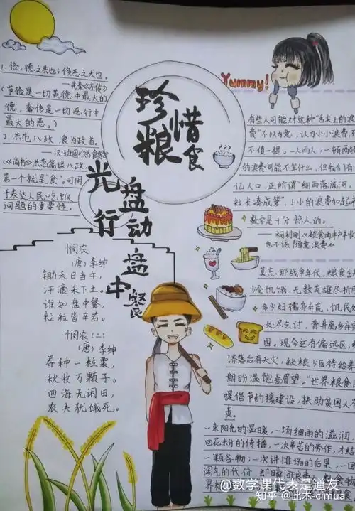 节约粮食,光盘行动手抄报
