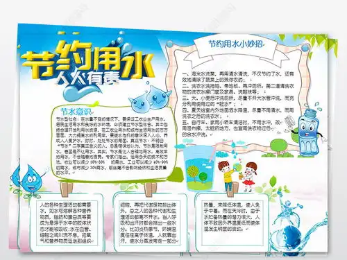 节约用水小报环保绿色家园地球手抄报图片模板下载