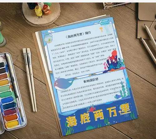 蓝色卡通竖版读书小报读书日读后感小报手抄报线稿word模板下载熊猫办公