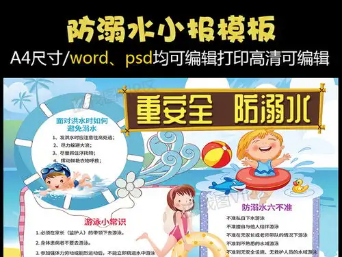 防溺水小报安全宣传知识小报模板图片素材psd分层格式下载防溺水手抄报大全