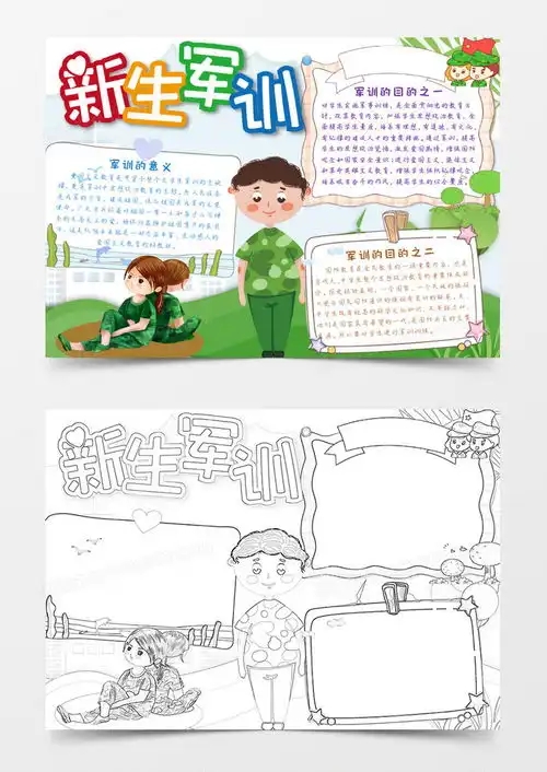 清新卡通新生军训小报手抄报word模板下载熊猫办公