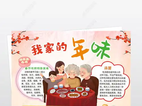 2020我家的年味小报新年春节快乐手抄报鼠年食俗美食电子小报图片模板下载
