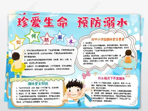 防溺水小报暑假安全教育假期安全游泳手抄报小报图片模板下载