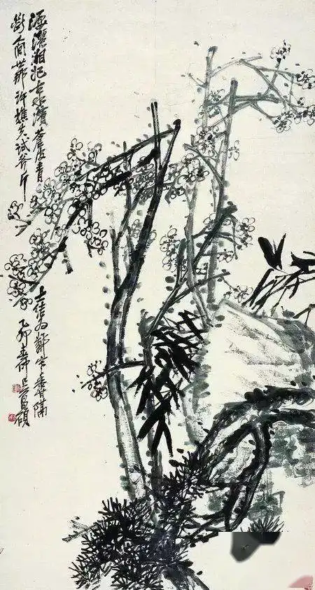 吴昌硕画岁寒三友图,大师就是不一样