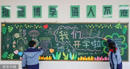 江苏连云港春季开学在即小学生准备新学期黑板报