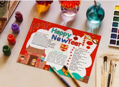 春节英语手抄报新年快乐小报word模板下载熊猫办公