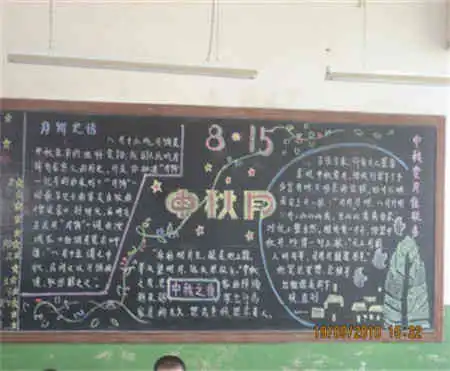 中秋节黑板报月圆时光,银光茫茫