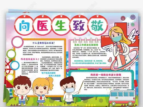 向医生致敬小报预防新冠肺炎肺炎小报手抄报图片模板下载