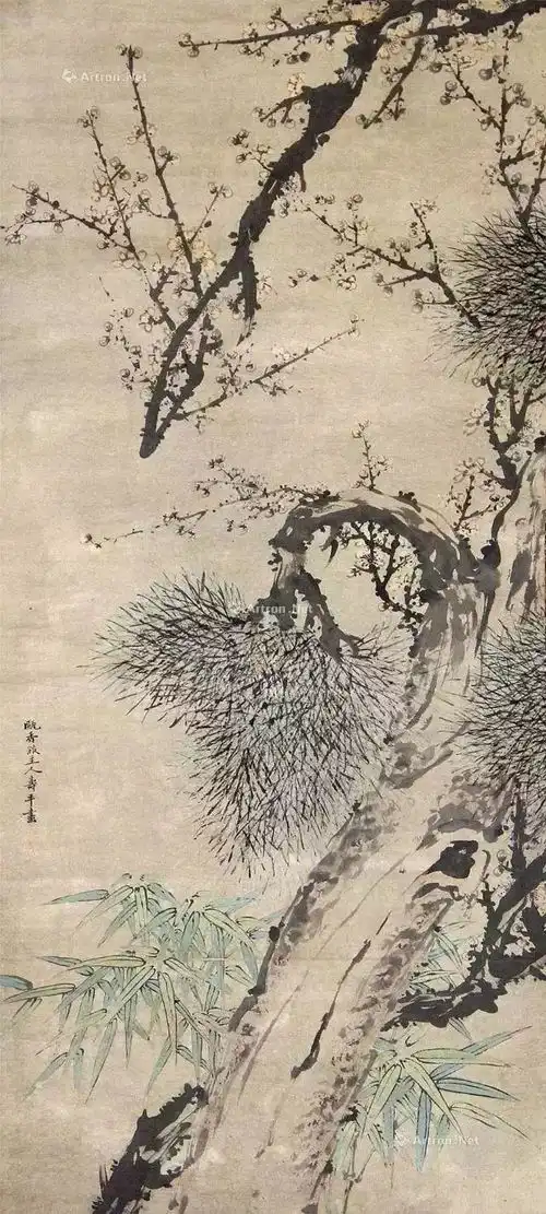中国文人画里的岁寒三友松竹梅,平和宁静,超逸淡然