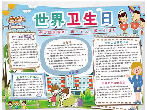 卡通儿童世界卫生日小报手抄报电子小报模板图片下载