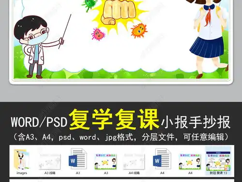 wordpsd复学防控我献策我规划小报校园防疫预防新型冠状病毒小报手抄报图片模板下载