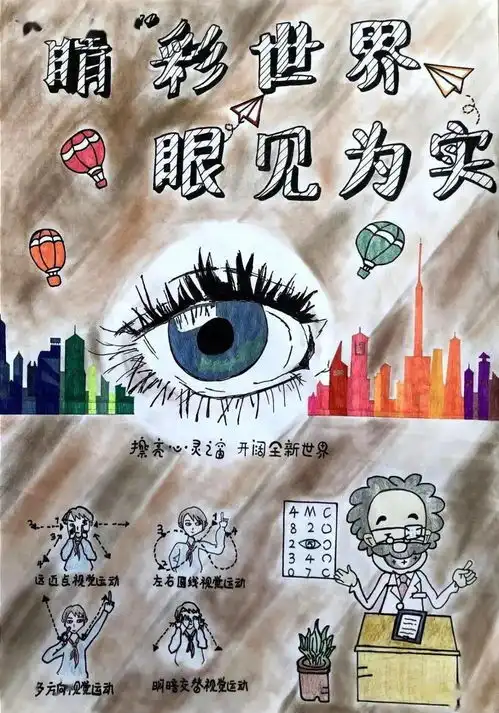 爱眼护眼儿童画手抄报爱护视力,从小抓起