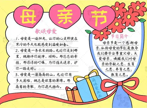 感恩母亲学画简单又漂亮的母亲节手抄报,含内容文字