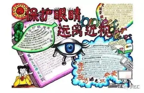 爱眼护眼儿童画手抄报爱护视力,从小抓起